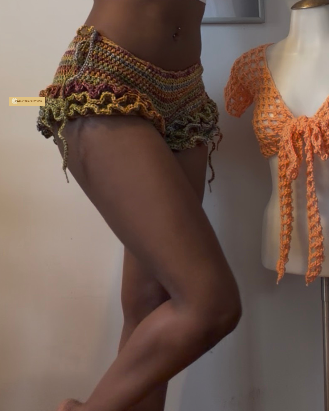 Chroma Crochet Ruffled Shorts
