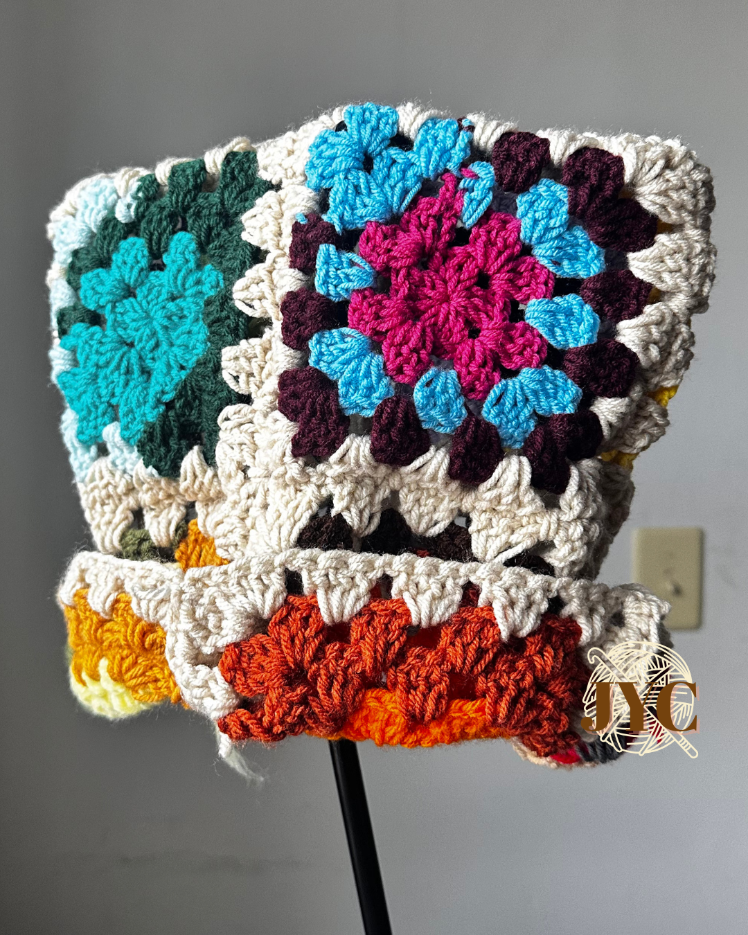 Oversized Granny Square Cat Beanie