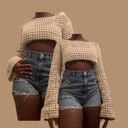 cropped crochet mesh top