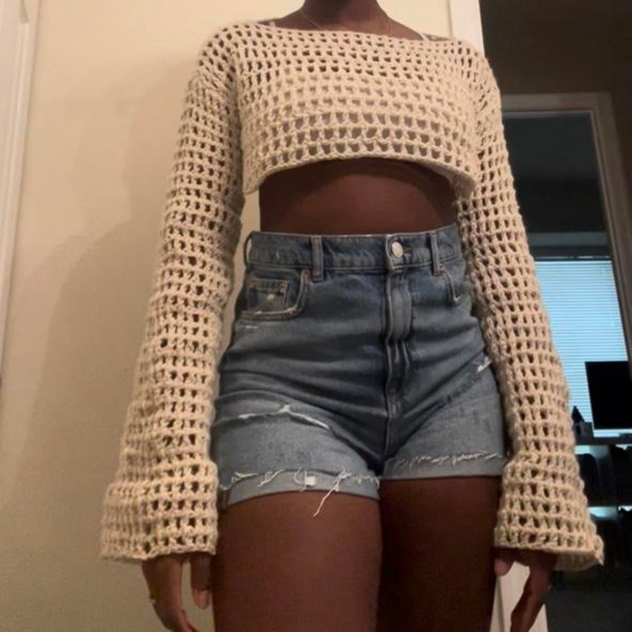 cropped crochet mesh top