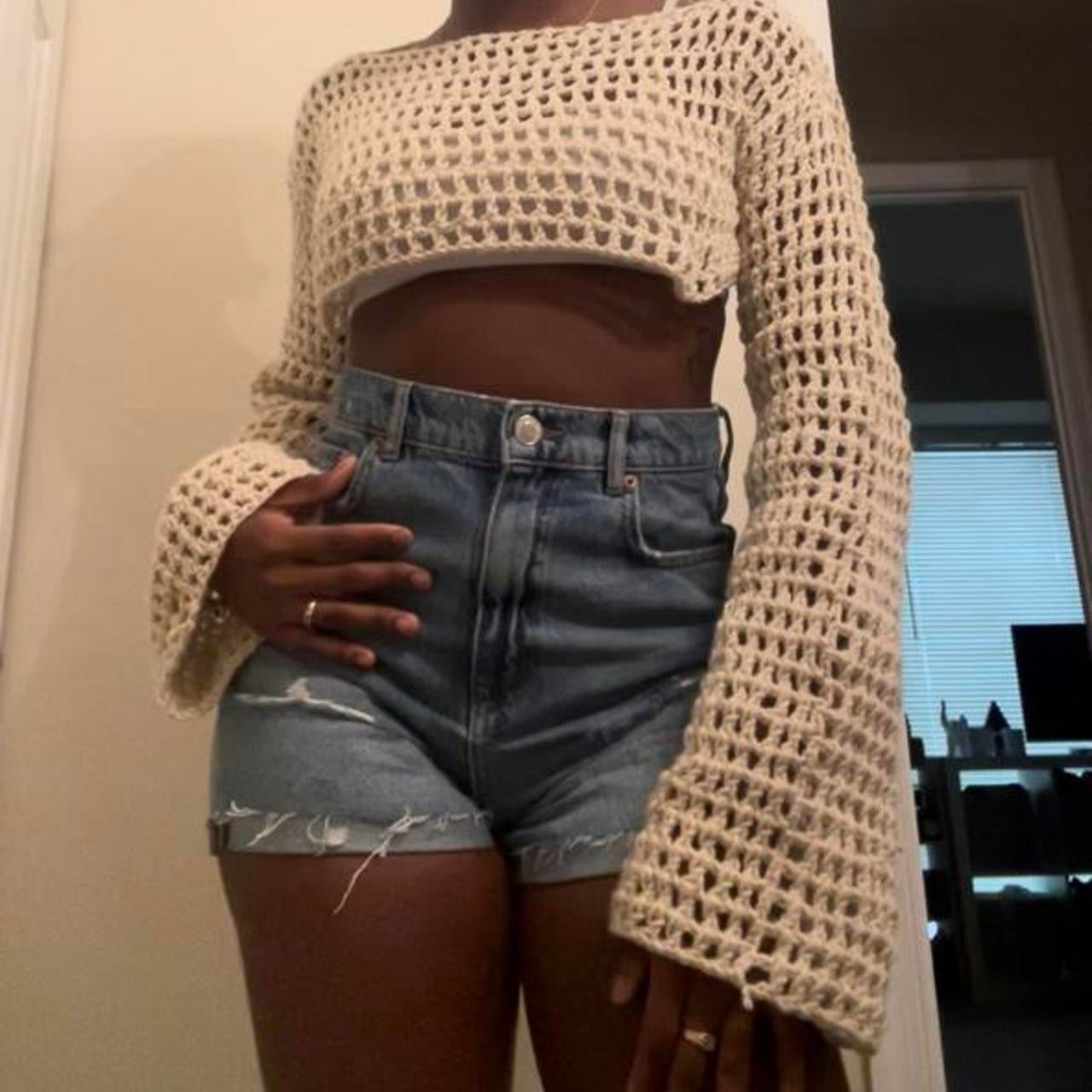 cropped crochet mesh top